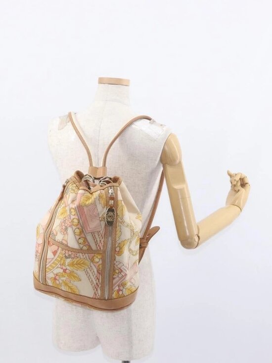 LOEWE Backpack Canvas Leather Beige Gold Auth BA8695 main image 13